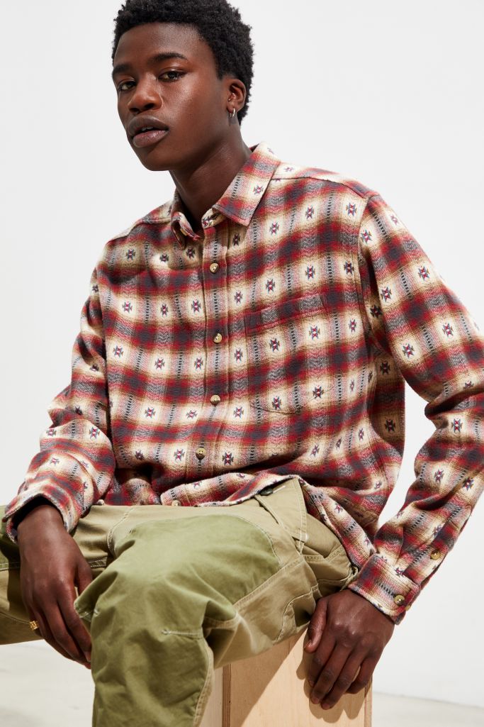 Uo Ikat Dobby Flannel Button-down Shirt 