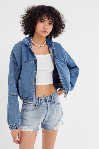 cropped hooded denim jacket