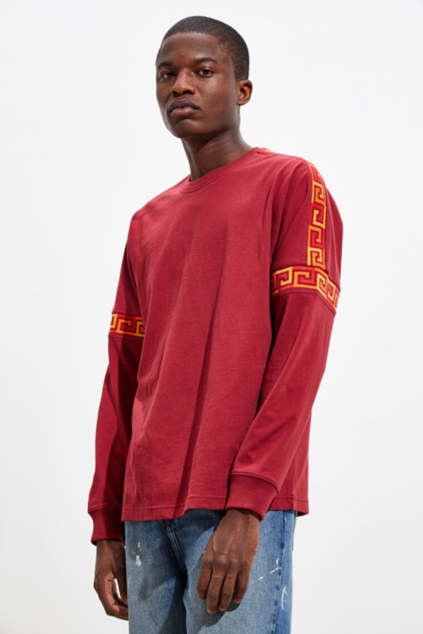 UO Drop Shoulder Ribbed Long Sleeve Red Tee | Urban Outfitters