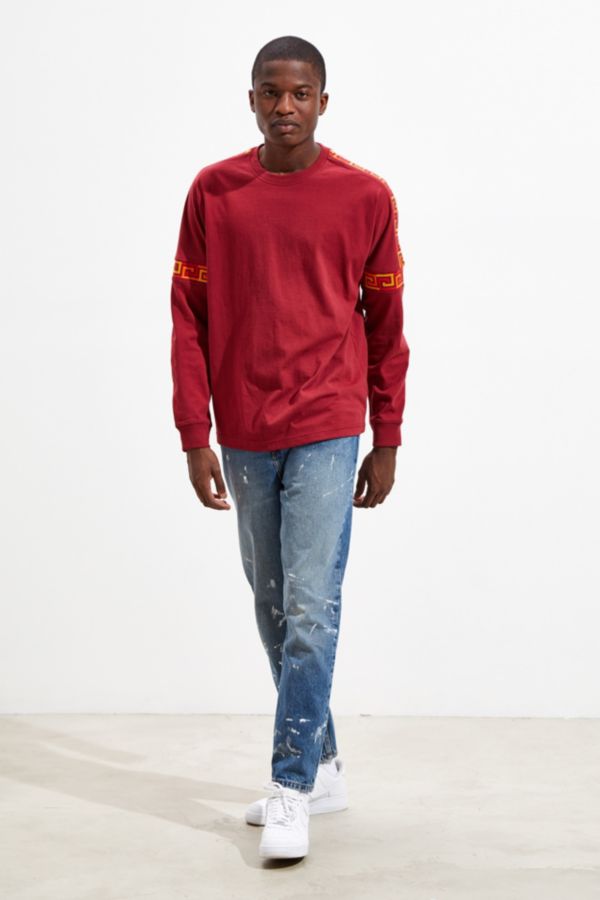 UO Drop Shoulder Ribbed Long Sleeve Red Tee | Urban Outfitters