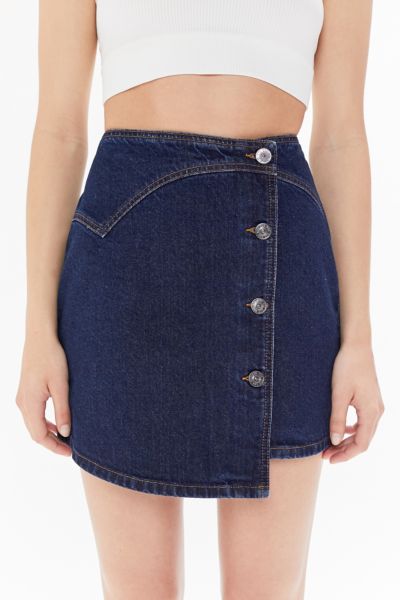 BDG Eastwood Asymmetrical Button-Front Denim Mini Skirt | Urban Outfitters