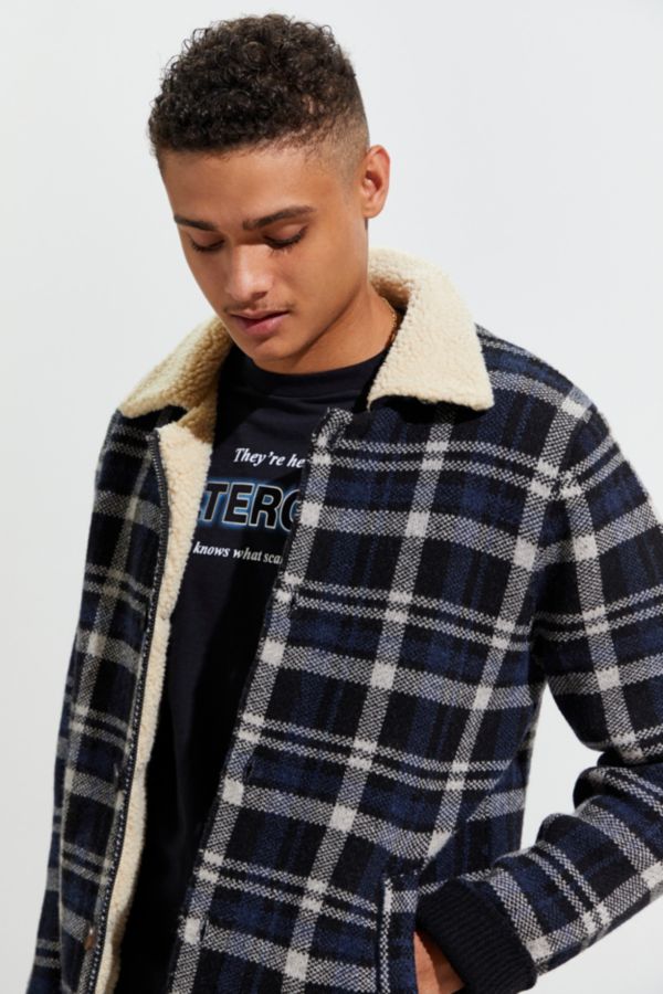 Schott Plaid Sherpa-Lined Sweater Jacket | Urban Outfitters