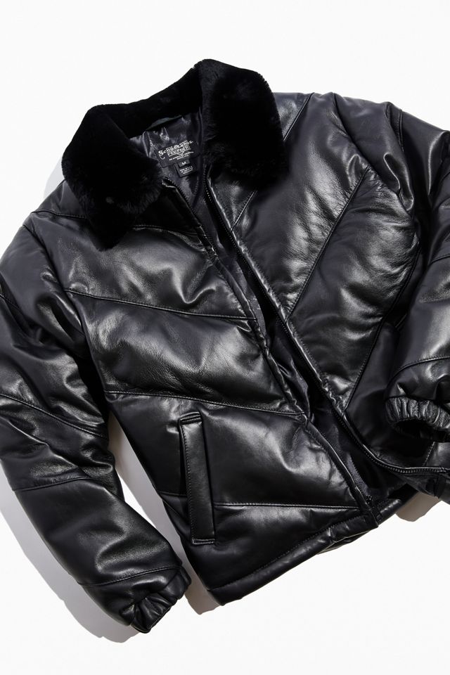 Schott Down Filled Leather Puffer Jacket Urban Outfitters