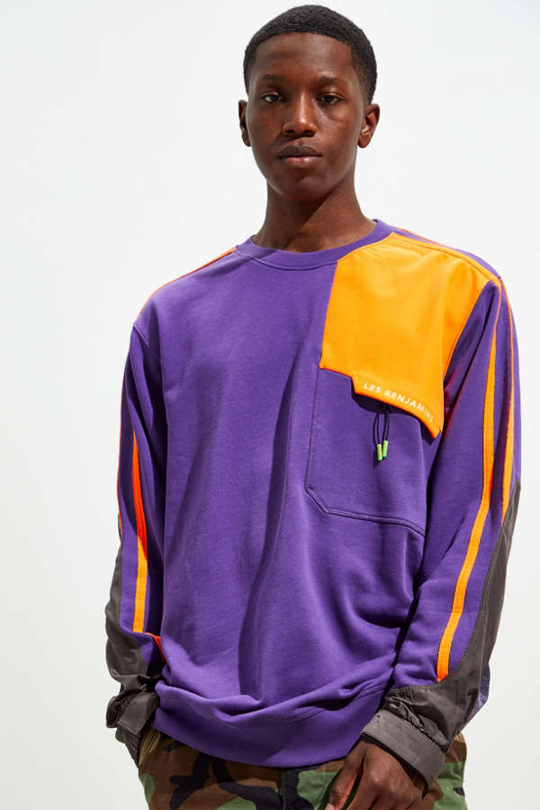 Les Benjamins Colorblock Utility Fleece Crew Neck Sweatshirt | Urban ...