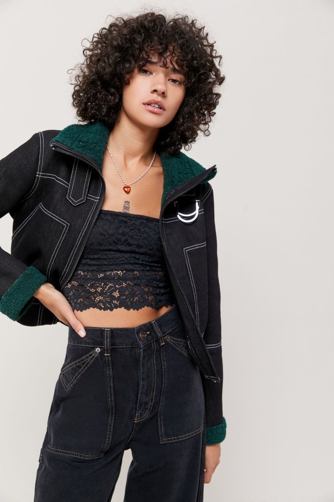 BDG Bexley Cropped Sherpa Lined Utility Jacket | Urban Outfitters