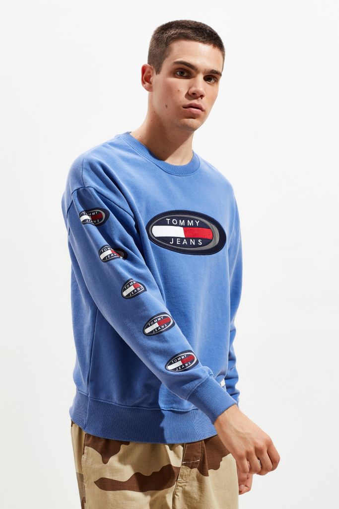 Tommy Jeans Reflective Logo Washed Crew Neck Sweatshirt | Urban Outfitters