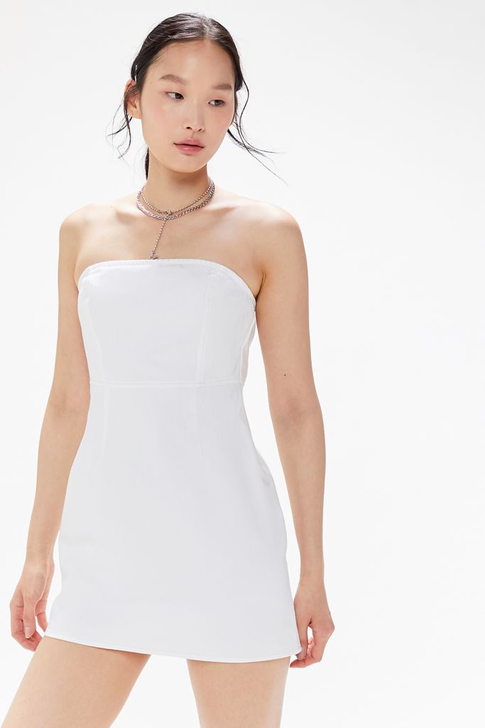 Urban Renewal Remnants White Denim Strapless Mini Dress Urban Outfitters