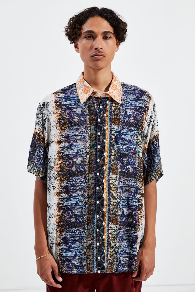 Raga Man Mixed Pattern Short Sleeve Button-Down Shirt | Urban Outfitters