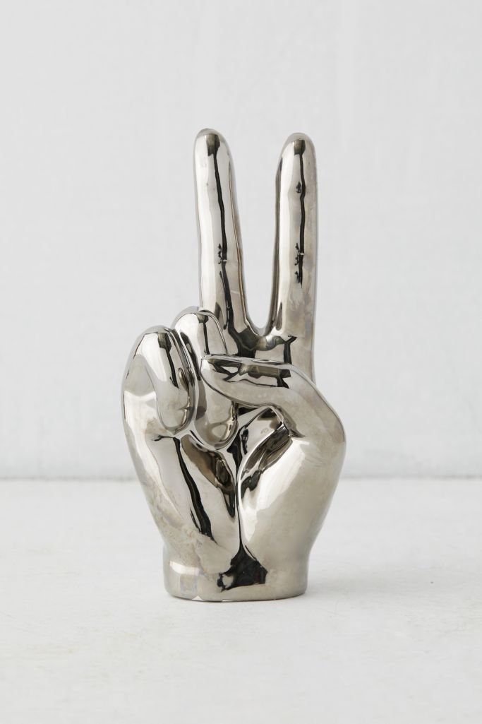 Chrome Peace Sign Hand Figure | Urban Outfitters