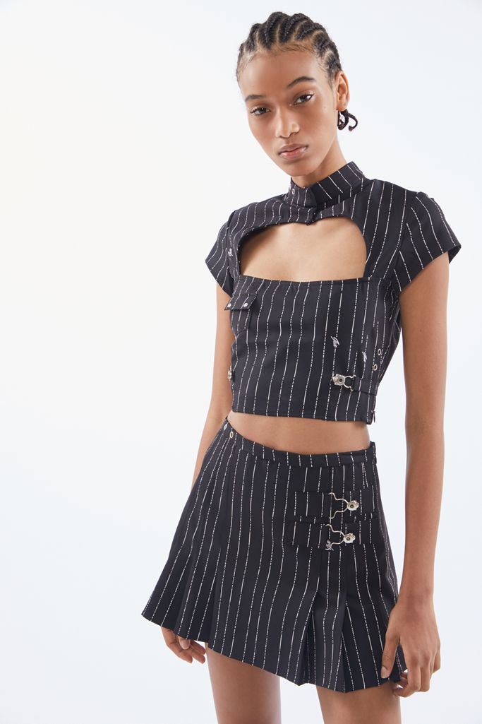 I.AM.GIA Heather Pinstripe Pleated Mini Skirt Urban Outfitters