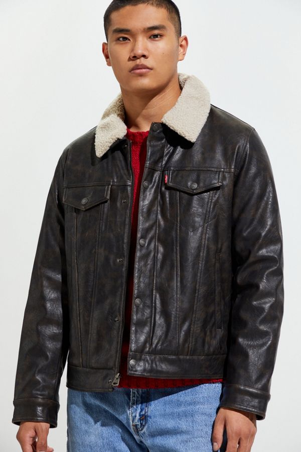 Sherpa Lined Leather Jacket Men Fleece Lined Leather Jacket