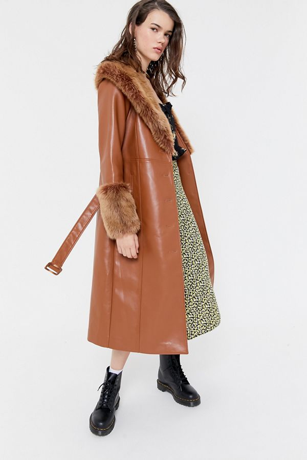 UO Glam FauxFur Trim Coat Urban Outfitters