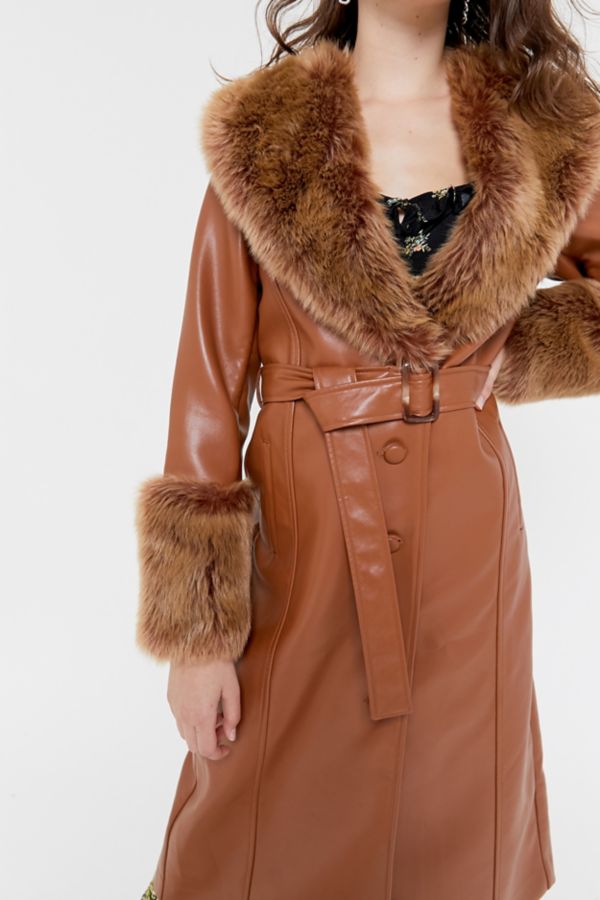 UO Glam FauxFur Trim Coat Urban Outfitters