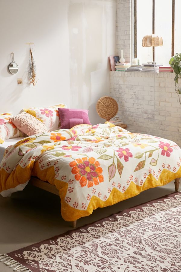 Delia Folk Floral Gauze Duvet Cover Urban Outfitters