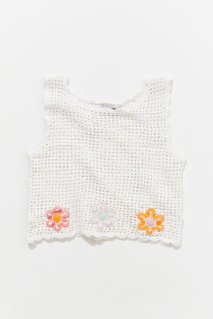 Vintage White Crochet Flower Tank Top Urban Outfitters
