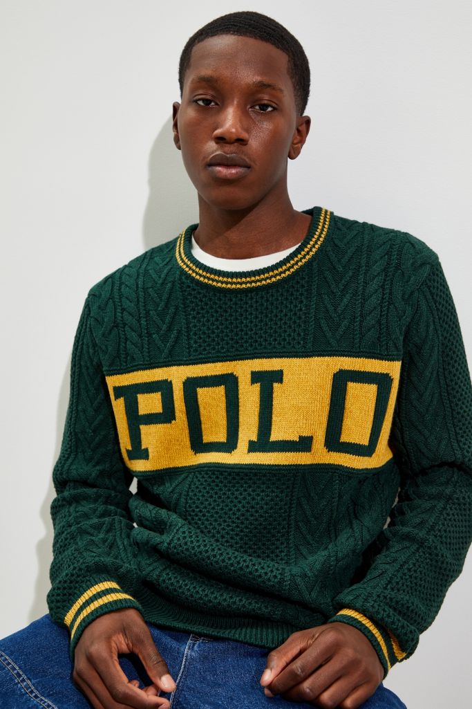 Polo Ralph Lauren Logo Aran Knit Crew Neck Sweater | Urban Outfitters