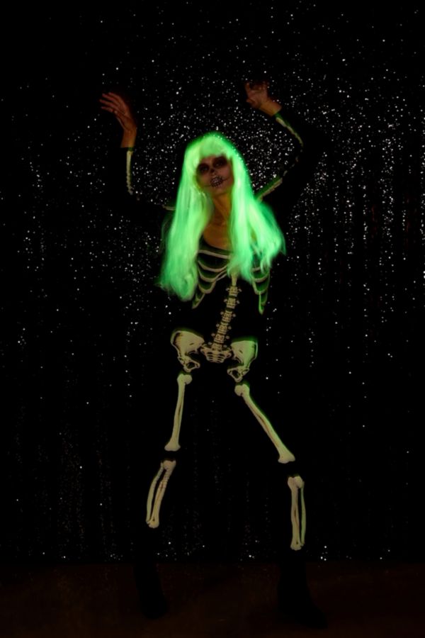  Glow  In The Dark  Skeleton Bodysuit Halloween Costume 