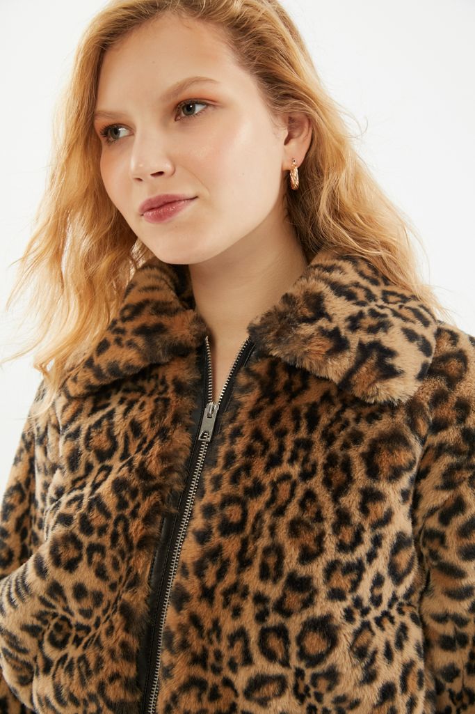 UO Leopard Faux Fur Cropped Bomber Jacket | Urban Outfitters