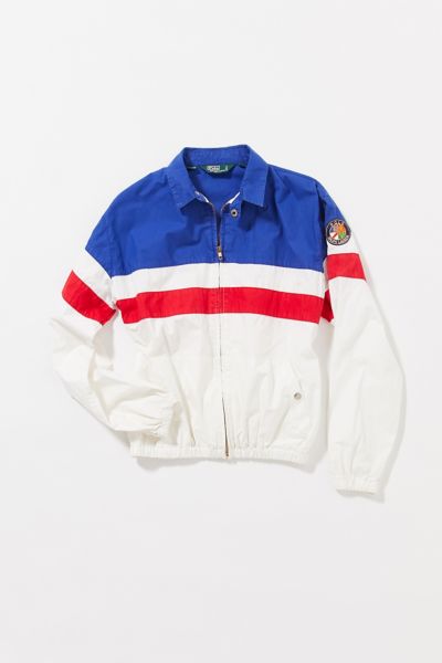 red white and blue polo windbreaker
