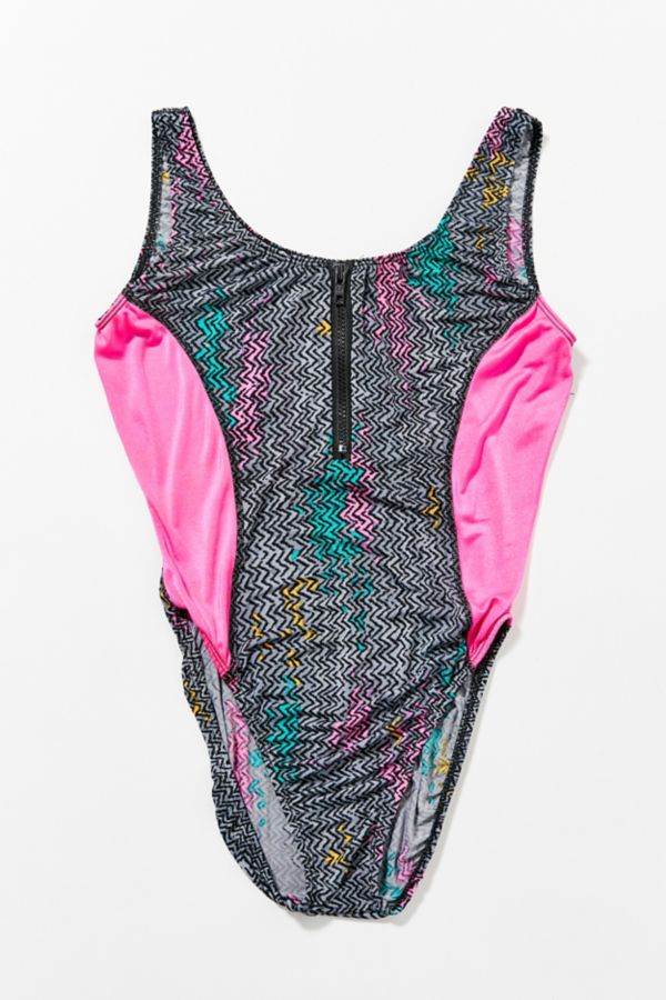 Vintage Grey Print Zip OnePiece Swimsuit Urban Outfitters Canada