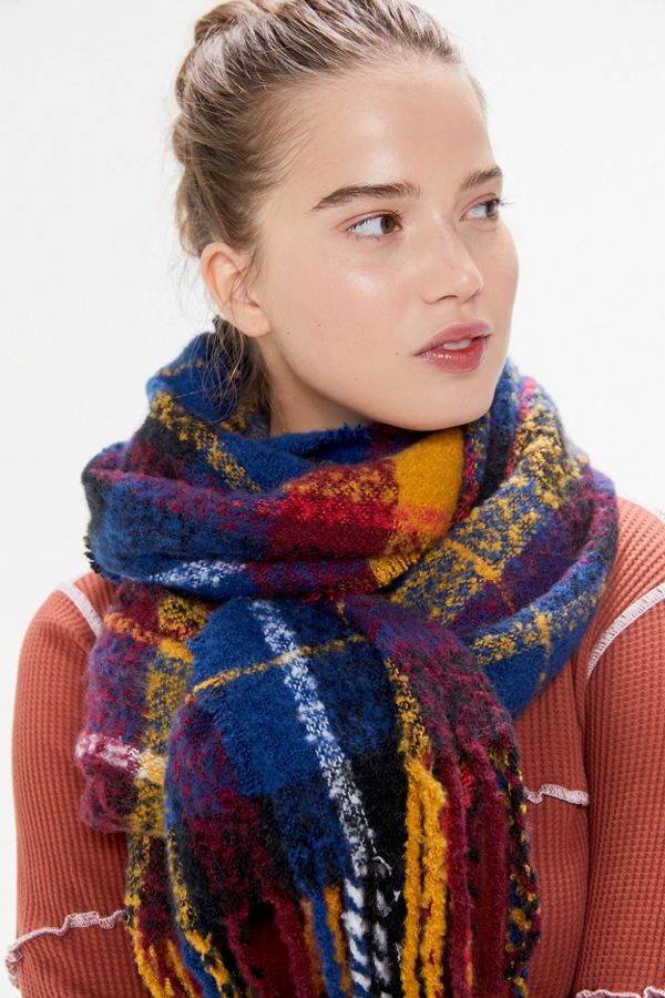 Fuzzy Plaid Scarf Urban Outfitters Canada