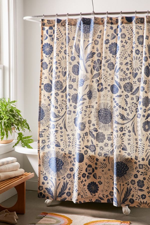 Slide View: 1: Shelby Woodblock Floral Shower Curtain