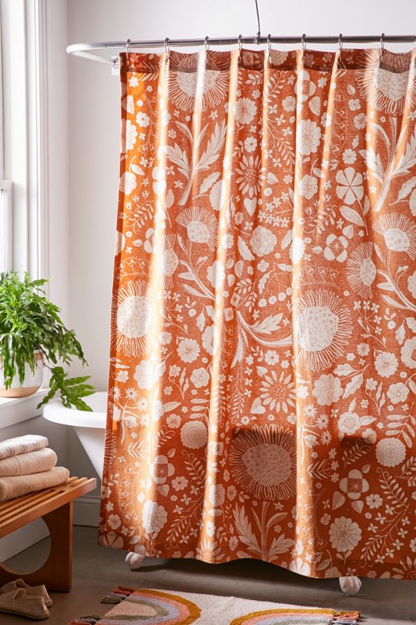 Slide View: 1: Shelby Woodblock Floral Shower Curtain