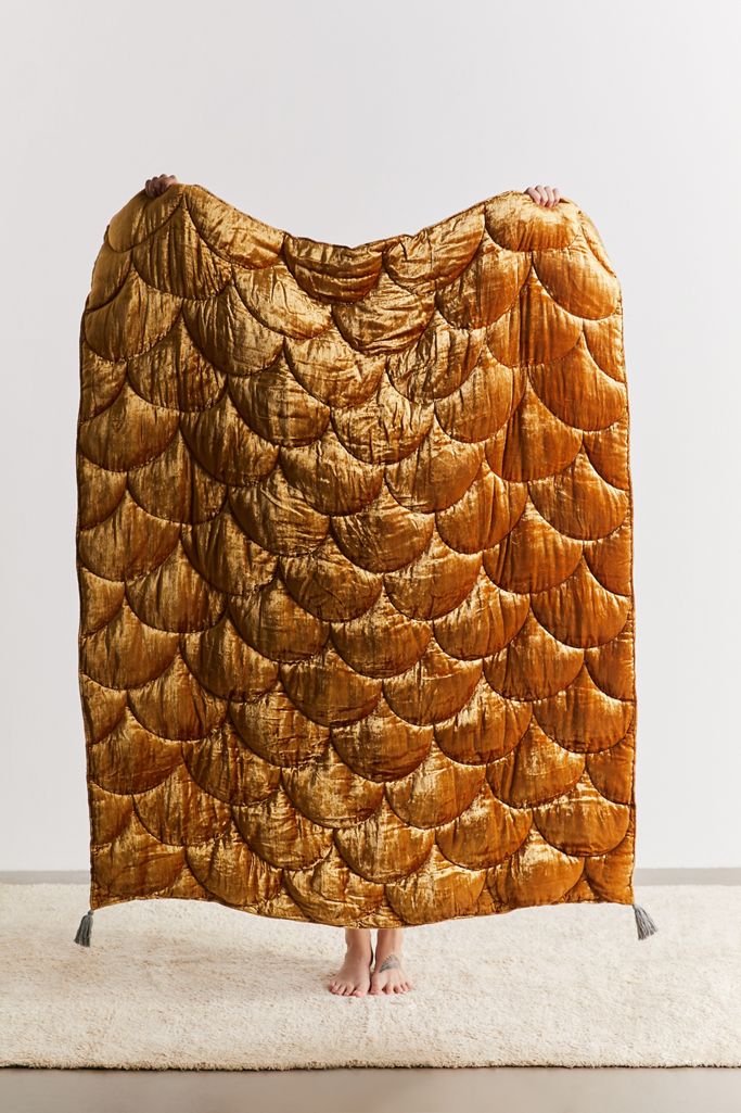Quilted Velvet Reversible Throw Blanket Urban Outfitters