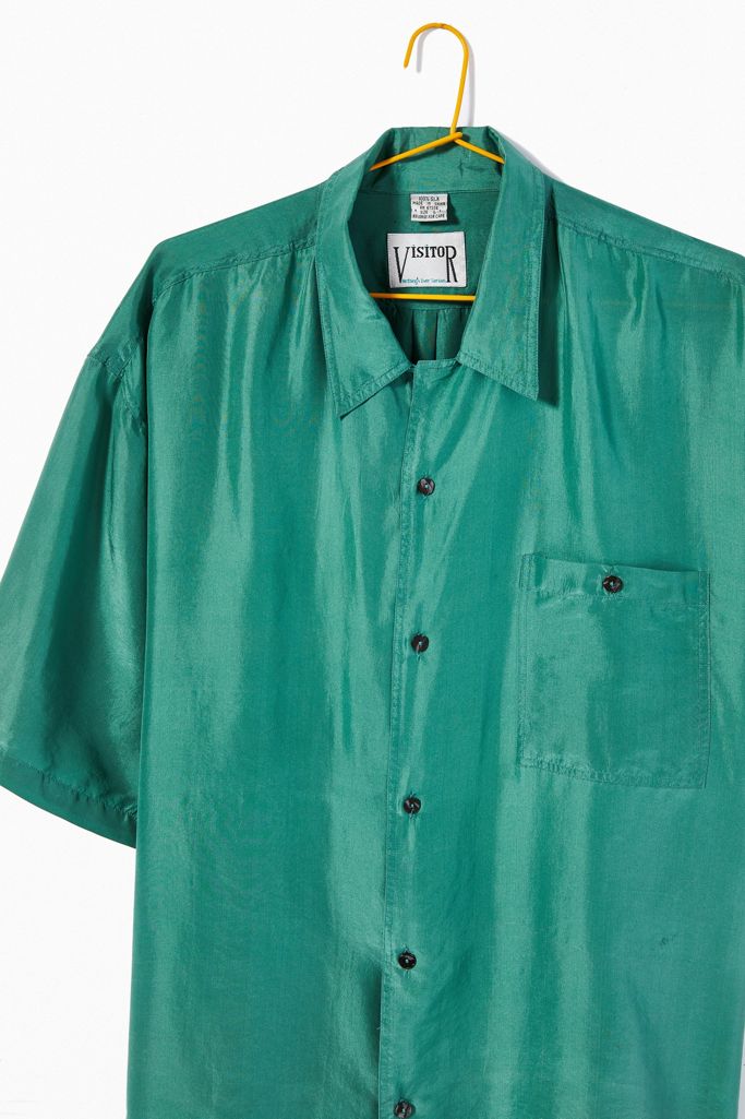 Vintage Green Silk Short Sleeve ButtonDown Shirt Urban Outfitters