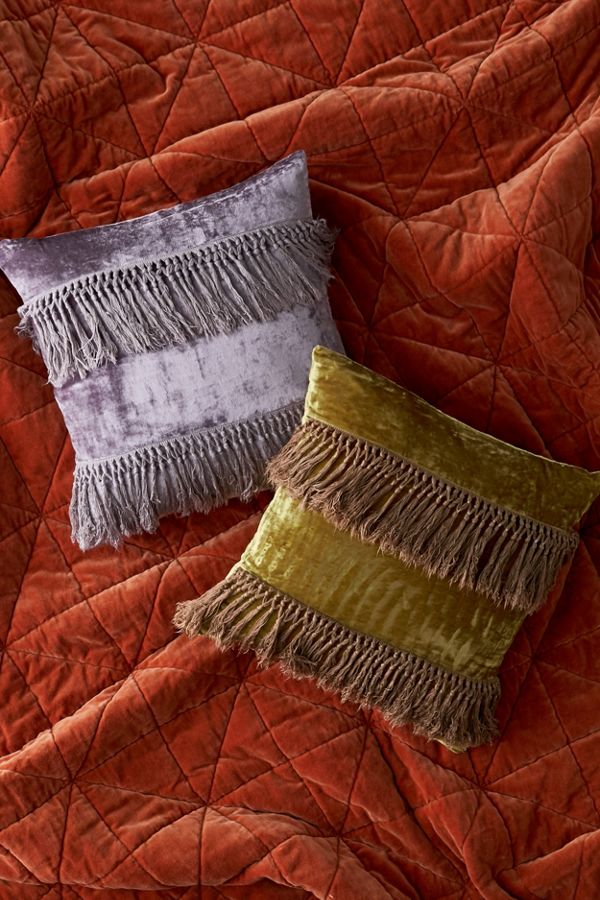 Emille Velvet Fringe Throw Pillow Urban Outfitters