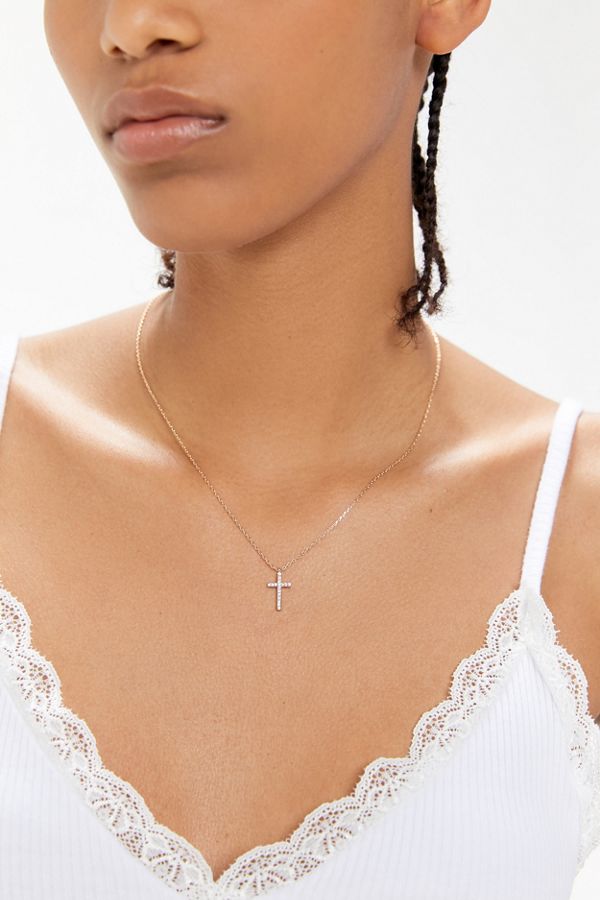 Delicate Rhinestone Cross Necklace Urban Outfitters