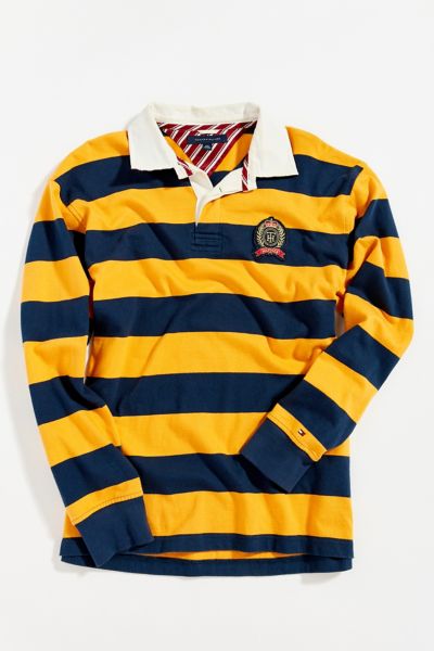 Vintage Tommy Hilfiger Mustard and Navy Stripe Rugby Shirt | Urban ...