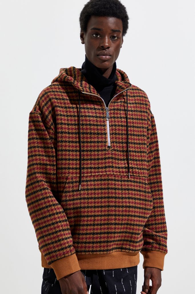 UO Houndstooth HalfZip Patterned Hoodie Sweatshirt Urban Outfitters
