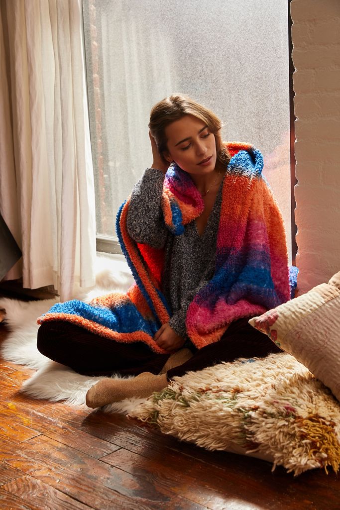 Darcy Striped Amped Fleece Throw Blanket Urban Outfitters Canada