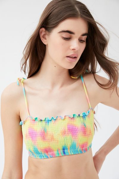 smocked bandeau swim top