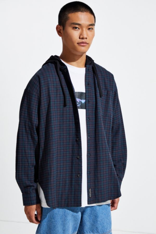 UO Hooded Flannel Button-Down Shirt | Urban Outfitters