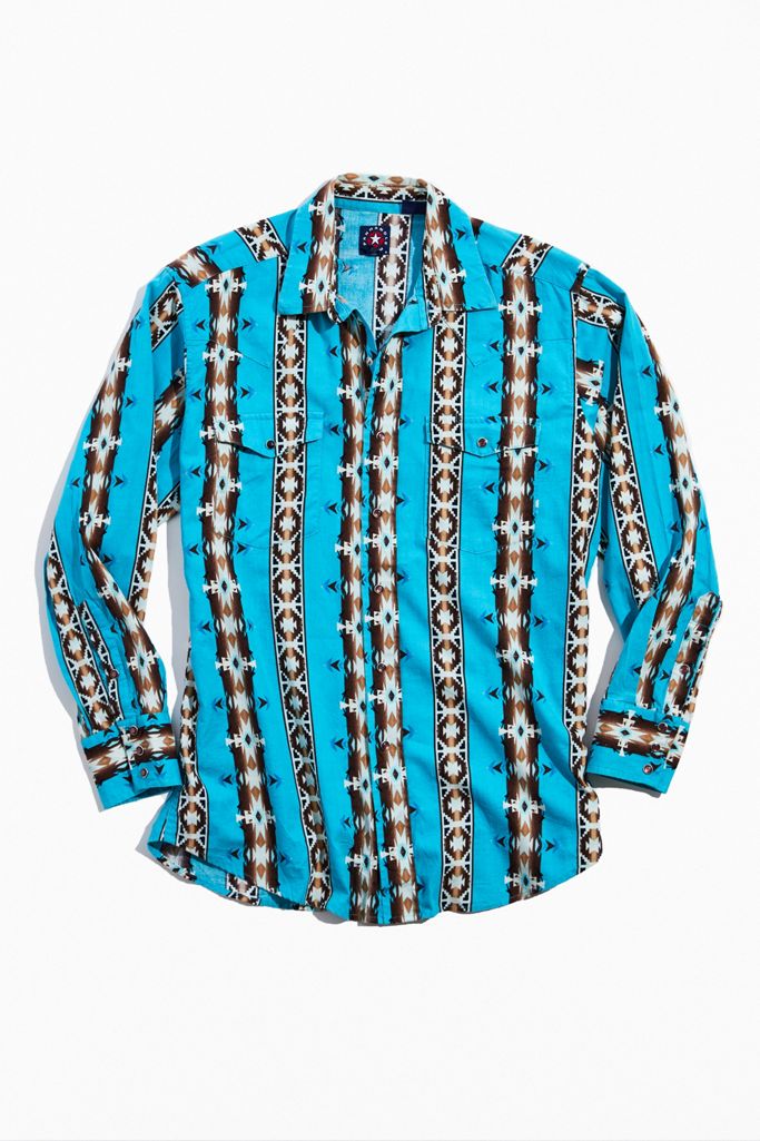 Vintage Turquoise Stripe Western ButtonDown Shirt Urban Outfitters