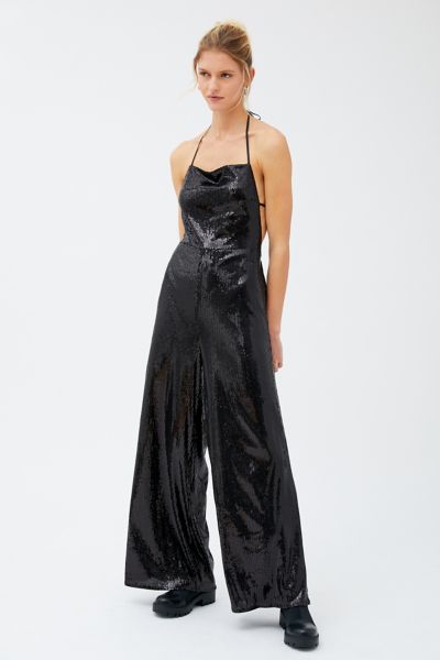 silver mirrored sequin wrap jumpsuit