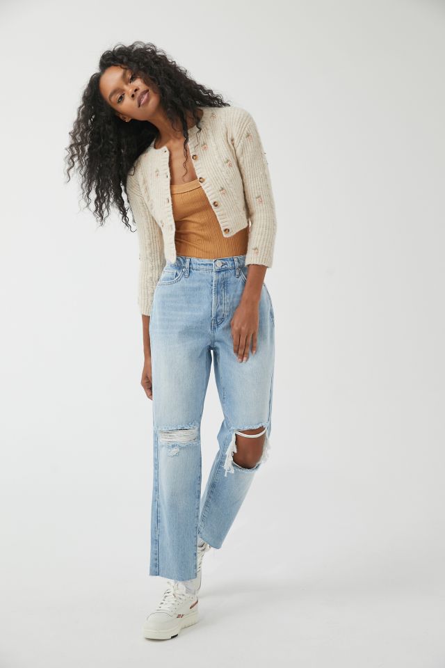 g High Waisted Slim Straight Jean Ripped Light Wash Urban Outfitters
