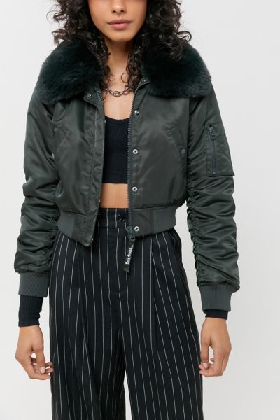 faux fur trim bomber jacket