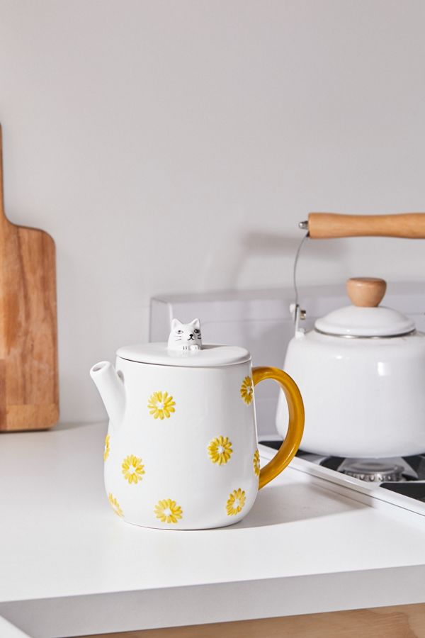 Slide View: 1: Floral Cat Teapot