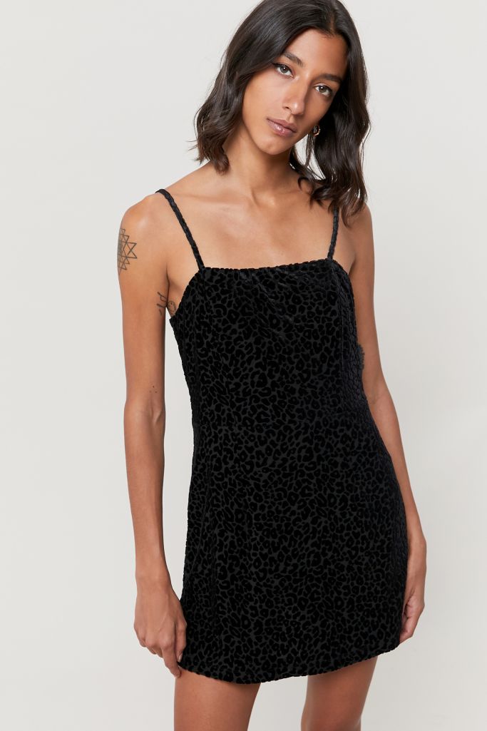 Uo Dominique Flocked Leopard Print Mini Dress 