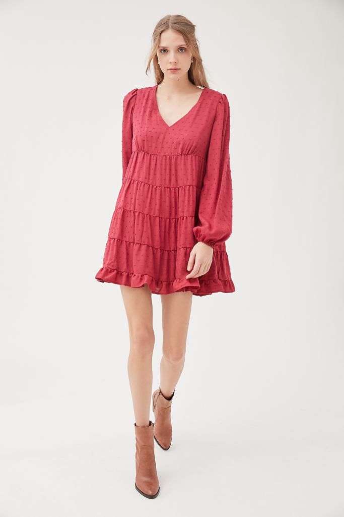 UO Textured Long Sleeve Frock Dress Urban Outfitters
