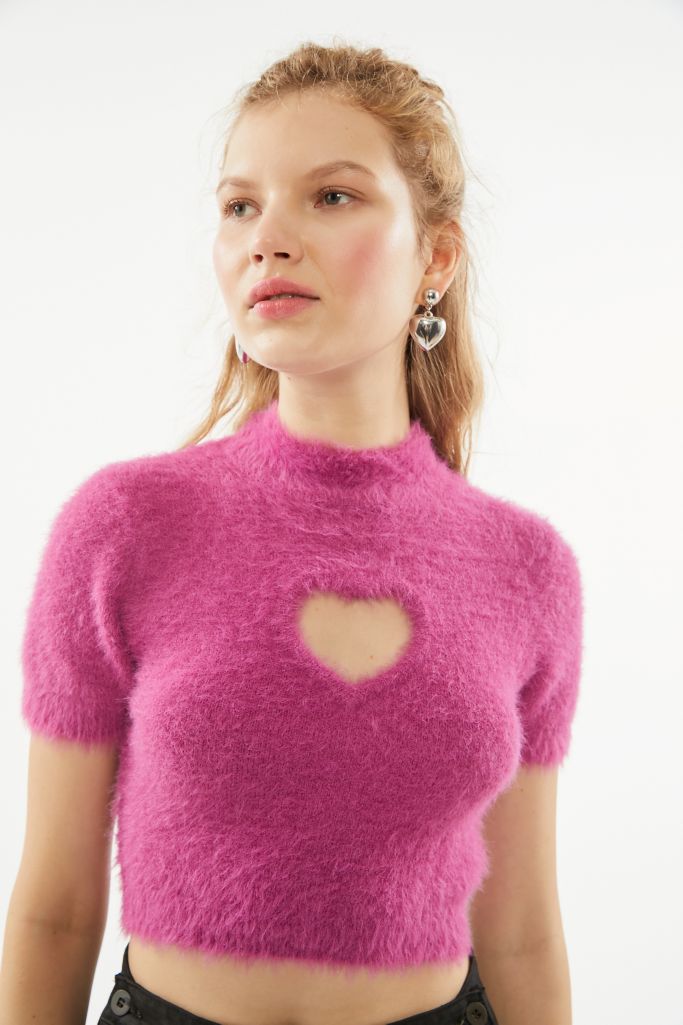 UO Fuzzy Heart Sweater Urban Outfitters