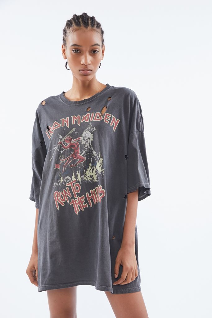 Iron Maiden Run To The Hills Distressed T-Shirt Dress | Urban Outfitters