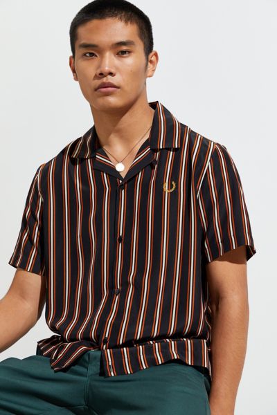 Fred Perry Striped Bowling Short Sleeve Button-Down Shirt | Urban ...