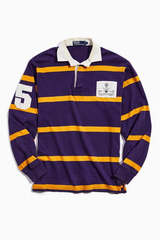 Vintage Polo Ralph Lauren Purple And Yellow Stripe Rugby Shirt Urban