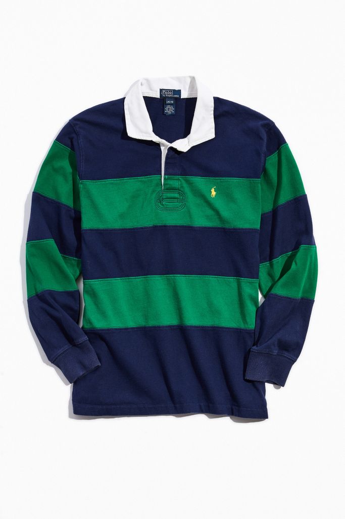 Vintage Polo Ralph Lauren Green And Navy Stripe Rugby Shirt | Urban ...
