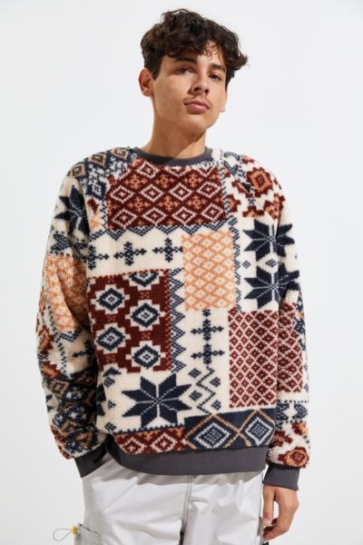 UO Cozy Sherpa Fair Isle Crew Neck Sweatshirt | Urban Outfitters Canada