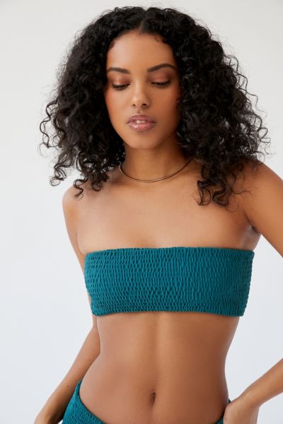 smocked bandeau swim top